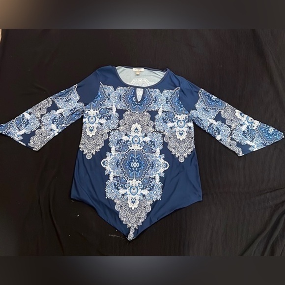 Roz & Ali Medallion Navy‎ Blue Tunic Size Large - Picture 1 of 5